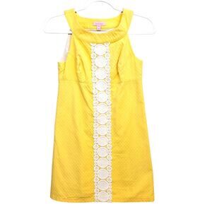 Lilly Pulitzer Jacqueline Shift Dress Size 00 Yellow & White Sleeveless Beachy